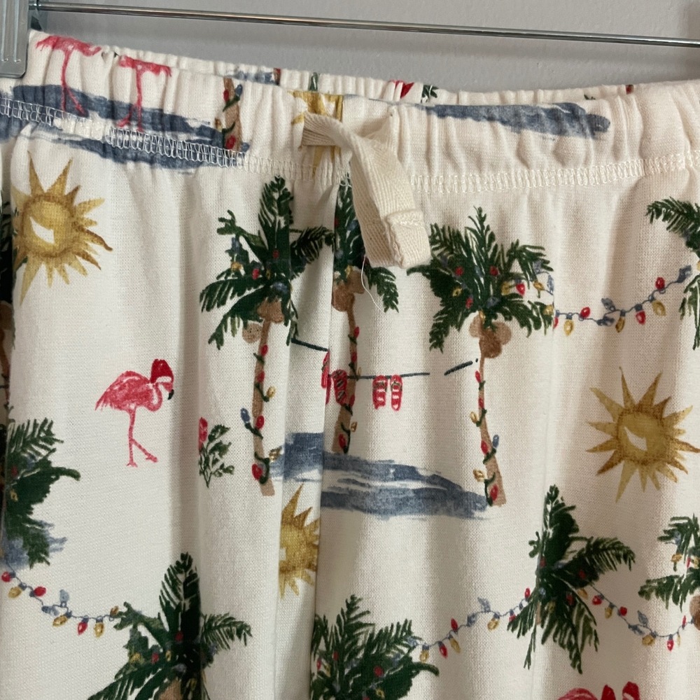 Burt's Bees Pajama Pants Womens Large White Tropical Christmas Flamingo Holiday